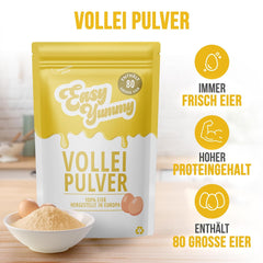 EASY YUMMY - Vollei-Eipulver (1000g = 80 Eier) aus Regionalen Niederländischen Freiland-Eiern | mito 1-Ei-Messlöffel | Wiederverschließbarer Beutel, lange Haltbarkeit | Rührei, Kochen, Backen | 100% loro