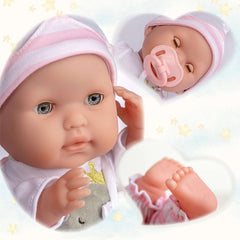 JC Toys - Păpușă moale realistă Berenguer Boutique, 38 cm, cu gură deschisă/închisă, set cadou cu 10 piese, biberon, zornăitoare, suzetă și accesorii, roz, vârste 2+