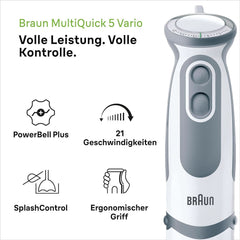 Braun Stabmixer MQ 5200WH - Multiquick 5 Vario Purierstab Mit Edelstahl Mixfuß, 1000 Watt, Inkl. 600 ml Mix- & Messbecher, Bianco/Grau Kitchen Naty Shop