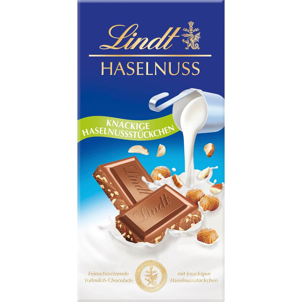Cioccolata Lindt | Barretta di cioccolato al latte e nocciole | 100 g| Cioccolato al latte liscio e fuso con pezzi croccanti di nocciola | Barretta di cioccolato