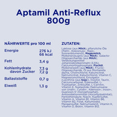 Aptamil Anti-Reflusso - Formula completa dalla nascita Gestione alimentare Vomito e rigurgito Alimenti per bambini Latte in polvere 1 x 800 g