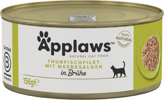 Applaws 100% natürliches Premium-Nassfutter für Katzen, Thunfischfilet mit Algen in Brühe - Packung mit 24 x 156g Dosen
