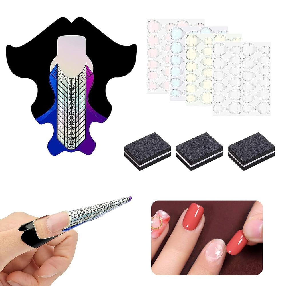 100 de Čabloane pentru unghii, Čabloane de modelare, autoadezive, cu 4 foi de tampoane adezive transparente pentru unghii Či 3 pile de unghii, accesorii pentru extensii de unghii cu gel, pentru unghii artificiale