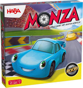 HABA Monza - Gioco da tavolo veloce e gioco di corse automobilistiche per bambini 5+ - Con 6 macchinine in legno colorate e dadi colorati - 2012226001