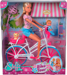 Simba 105739050 - Steffi Love Bike Tour, Steffi și Evi în castelul lor cu trei etaje, cu leagăn, mobilier și o mulțime de accesorii, 40 de piese, 102x90x38cm, pentru copii cu vârsta de 3 ani și peste