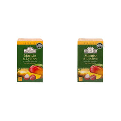 Ahmad Tea - Mango & Lychee - Ceai verde cu mango și litchi - Cu bucăți de fructe - Plicuri de ceai ambalate individual, cu aromă sigilată, cu 2 g de ceai per porție - 20 de pliculețe de ceai cu bandă (pachet cu 2)