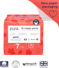 Mutandine ecologiche, taglia 7 (17 kg+), 16 pezzi, biancheria intima usa e getta per pelli sensibili e allergiche, senza profumo, chiusura laterale