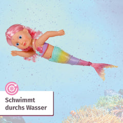 BABY Born Little Sister Sirena 46 cm Bambola sirena impermeabile con capelli lunghi e pinna glitterata mobile, incl. diadema e pettine, 833681 Zapf Creation Dolls Naty Shop