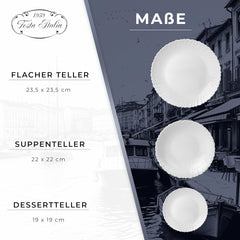 Set de veselă pentru 6 persoane - 18 piese - Set de farfurii din sticlă opal - Set de veselă albă - Set de bol și farfurie - Veselă modernă - Farfurii - Serviciu de masă - Set de veselă pentru 6 persoane