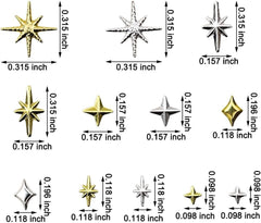 120 bucăți auriu-argintiu stele unghii farmece stele Y2K unghii metal stele unghii farmece dimensiuni mixte unghii șuruburi stea unghii design unghii artă farmece stele 3D unghii decorare unghii farmece accesorii unghii
