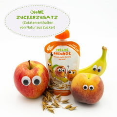 FRECHE FREUNDE Pesca Mela Banana Avena Purea di frutta biologica con cereali in un sacchetto comprimibile per bambini 6 mesi+ Vegano Confezione da 6 (6 x 100 g)