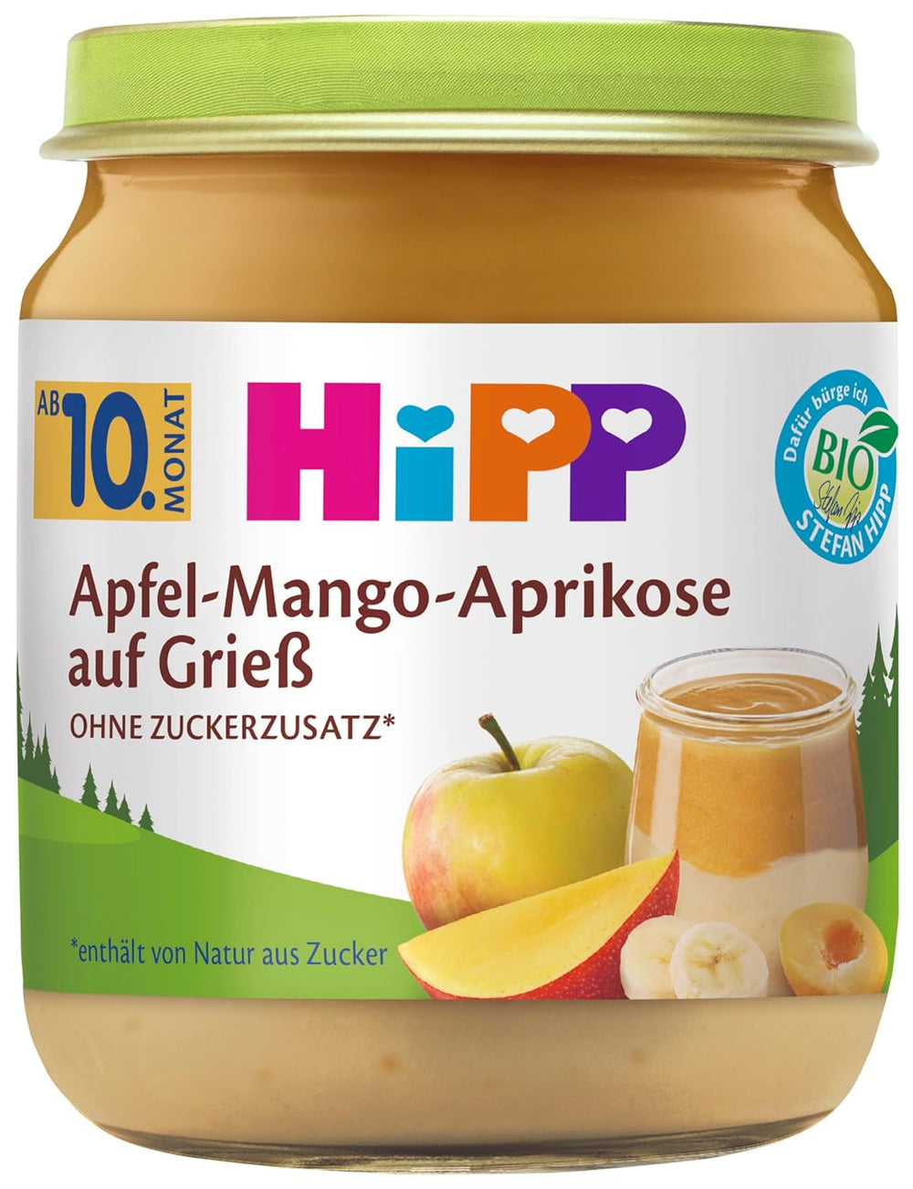 HiPP Bio Mela-Mango-Albicocca su semola (6 x 200g), da 10 mesi, senza zuccheri aggiunti, della migliore qualità biologica