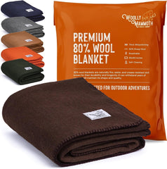 Woolly Mammoth Woolen Co. pătură de camping, extra mare, lână merino, Echipamentul perfect în aer liber pentru bushcraft, camping, trekking, drumeții, supraviețuire sau pătură în cabană. Maro, 168 X 228 Paturi si Cuverturi Woolly Mammoth Woolen Company Maro 167.6 X 228.6 cm