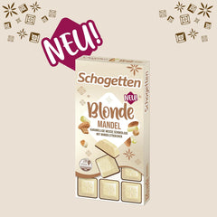 Schogetten Blonde Almond | Ciocolată albă cu caramel și bucăți de migdale | 100 g | Porționat convenabil (pachet de 2)