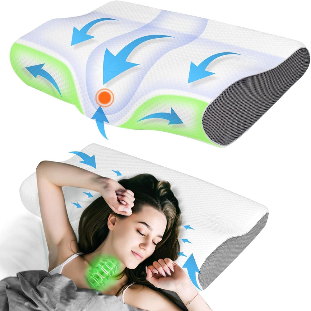 PHYSEN pernă ortopedică pernă pentru gât, pernă de susținere a gâtului, pernă din spumă de memorie, pernă ergonomică pentru dureri de gât pernă de dormit pernă anti-sforăit pentru părți, spate și abdomen (62 * 34 * 11 6.5CM) Perne ortopedice cervicale Naty Shop Fluture alb