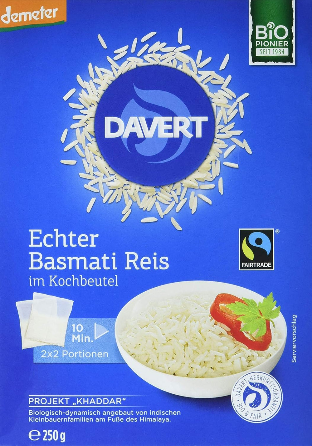 Davert Riso Basmati biologico in buste da cucina, 2 buste, 250g