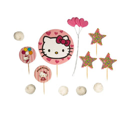 Hello Kitty set da 12 decorazioni commestibili in pasta di zucchero per torte festive