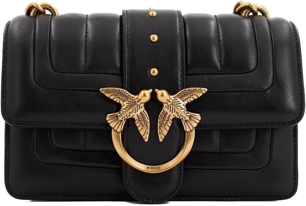 Pinko Ladies Love One Mini Cl Single Side Sheep Nappa Line Quilt Bag Genti Femei Naty Shop Z99Q_Negru-auriu antic
