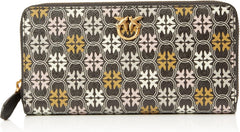Pinko Women's Ryder Zip Around Leather Print Logo Travel Accessories Wallet, Zm7q_Black/Brown/White.Antique Go Portofel Femei Naty Shop Titlu implicit