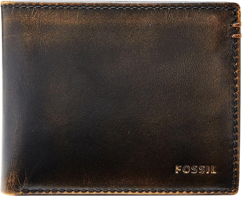 Portofel bifold din piele Fossil Wade pentru bărbați 11,43 cm L x 1,905 cm l x 8,89 cm H Portofel Barbati Naty Shop Negru