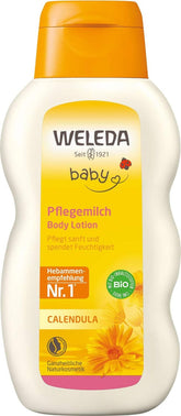 WELEDA Organic Baby Calendula Care Milk - Loțiune de corp cosmetică naturală cu ulei de migdale și ceară de albine pentru îngrijirea și curățarea pielii uscate a bebelușilor. Loțiune delicată de îngrijire a pielii pentru bebeluși și copii (1x 200ml) Copii - Baie si Skincare Naty Shop Titlu implicit
