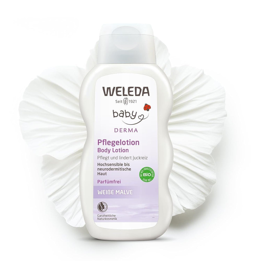 WELEDA Organic Baby Derma White Mallow Care Lotion - Cosmetice naturale Loțiune hidratantă pentru corp pentru calmarea și îngrijirea intensivă a pielii foarte sensibile, neurodermice și uscate (1 x 200 ml) Copii - Baie si Skincare Naty Shop Titlu implicit
