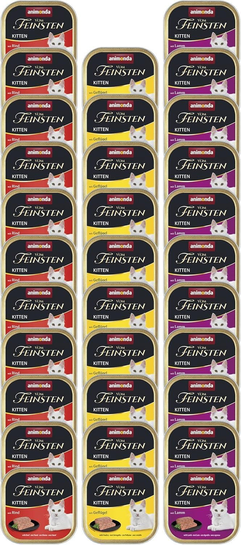 animonda Vom Feinsten Kitten Variety for Kittens (32 x 100g), hrană umedă pentru pisici tinere, fără cereale și fără zahăr, cu ingrediente 100% proaspete și cărnoase.