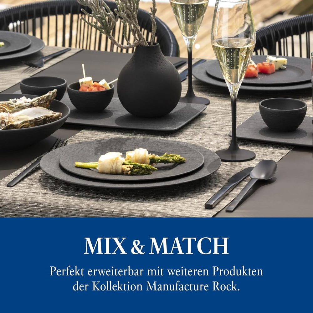 Villeroy & Boch – Manufacture Rock Starter-Set 6 Teilig Schwarz, Spülmaschinenfest, Mikrowellensicher, Geschirr Set Schwarz Matt, Tafelservice, Essgeschirr, Premium Porzellan Set di stoviglie Naty Shop