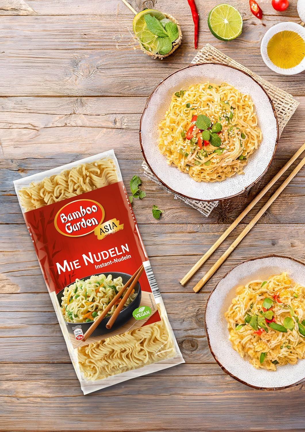 Giardino di bambù - Mie Noodles | Noodles istantanei per la cucina asiatica | Ideale per piatti wok o zuppe Vegani | Busta da 250 g