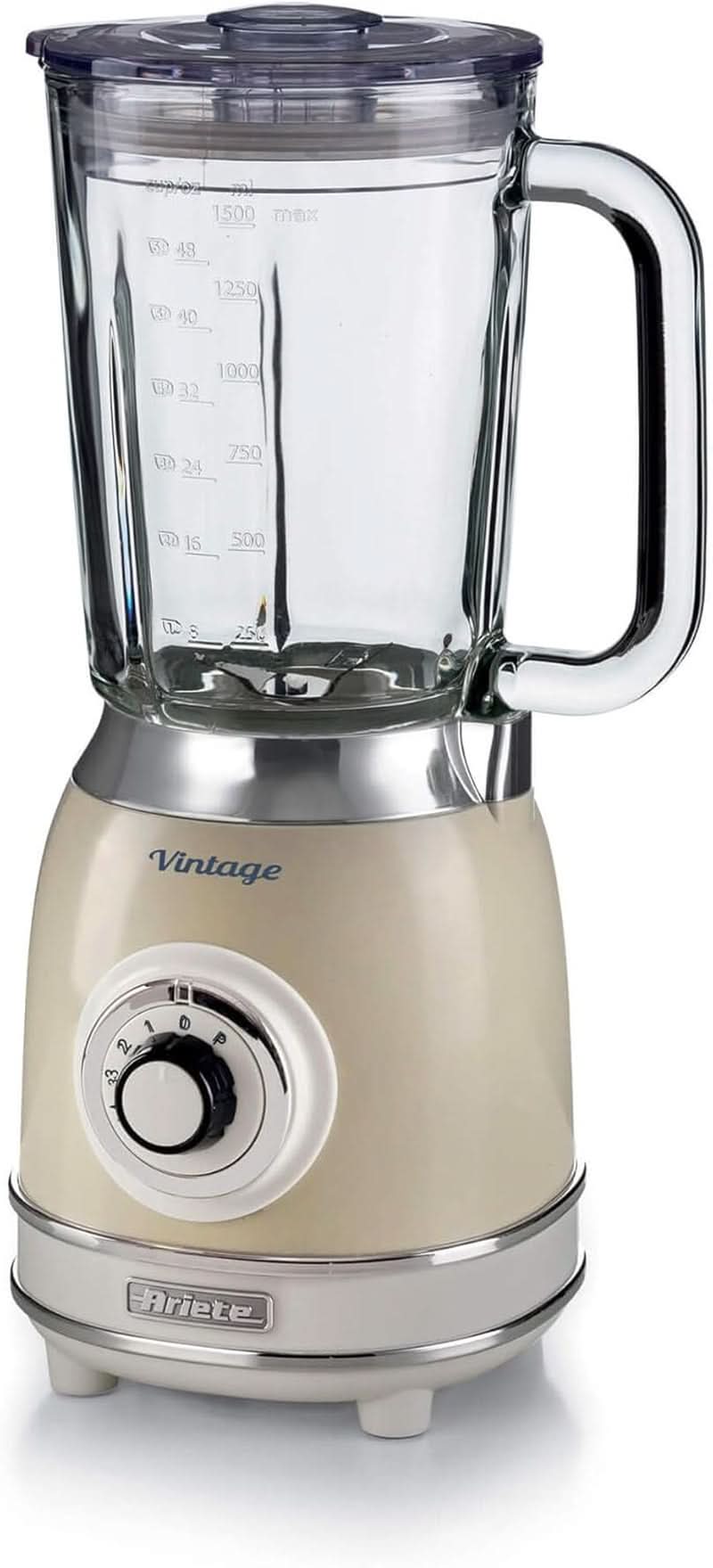Ariete Vintage 583 Mixer in vetro, retrò Multifunzione, con 4 maniglie, 4 maniglie + funzione a impulsi, funzione tritaghiaccio, 1,5 litri Fassungsvermögen, 1000W, Grün Bucatarie Naty Shop Beige Single