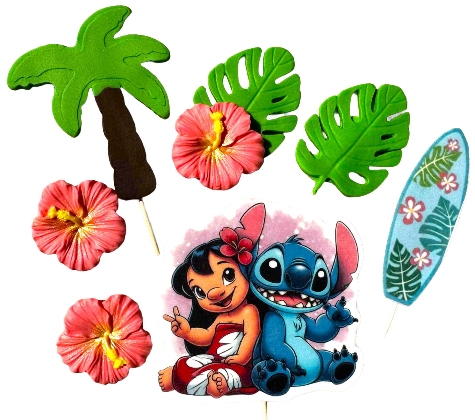 Set 7 decoratiuni comestibile, Lilo si Stitch Decoratiuni din Pasta de Zahar Nati Shop