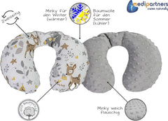 Medi Partners Perna de gât pentru copii Suport pentru gât 100% bumbac / minky pernă de gât pentru copii pentru mașină cărucior călătorie călătorie somn pernă de gât snooze roll (REH cu gri Minky) Perne ortopedice cervicale Naty Shop