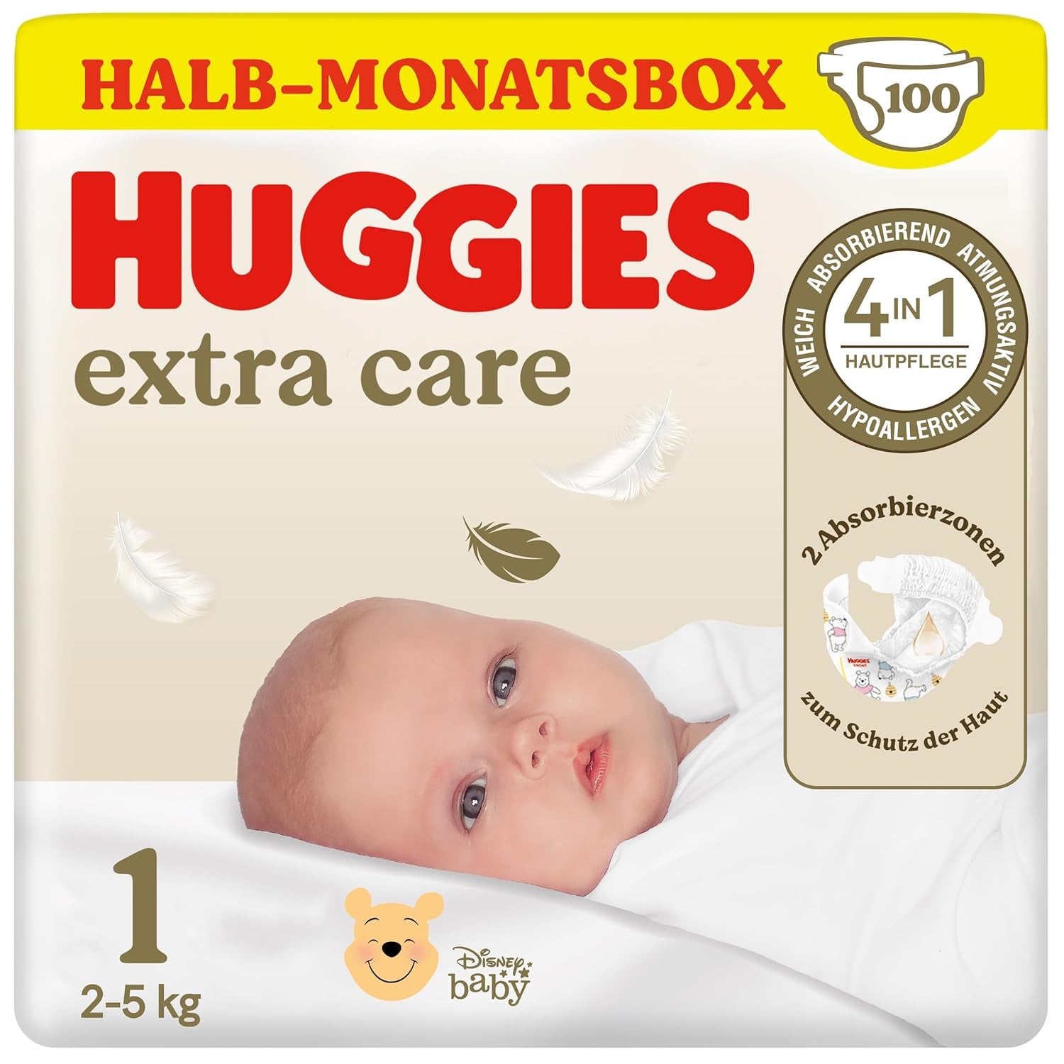 Pannolini per neonati Huggies, taglia 1, 100 pannolini (2 x 50), scatola per metà mese