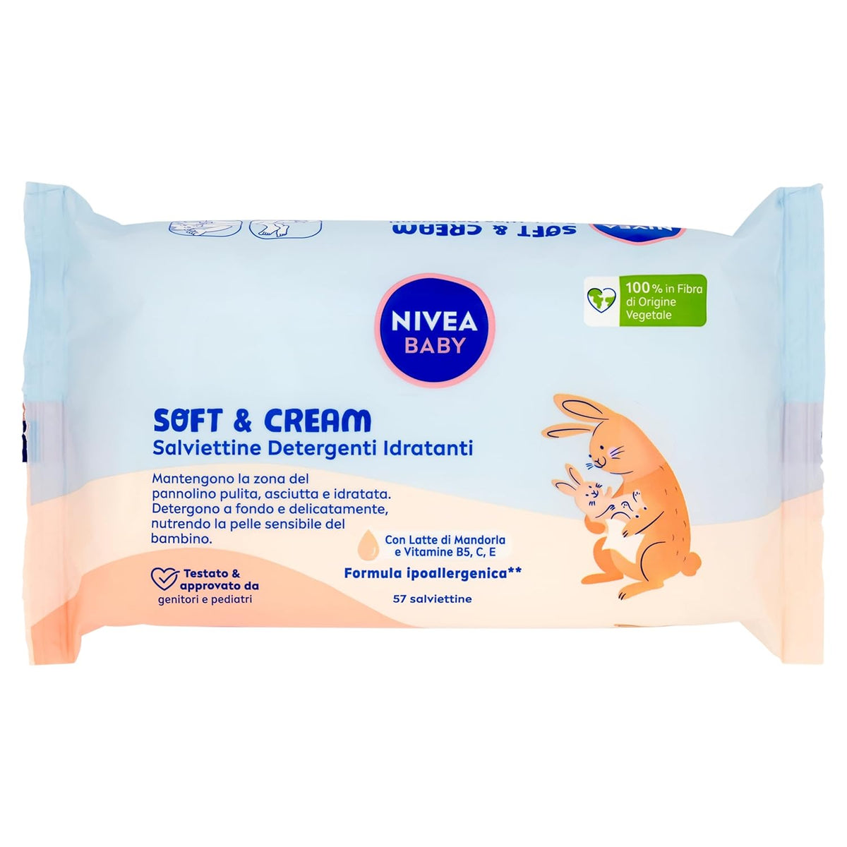 NIVEA Baby Salviette Detergenti Idratanti Soft & Cream, 57 pezzi, per pelle pulita, asciutta e idratata, salviette per neonati con latte di mandorla e vitamine B5, C ed E