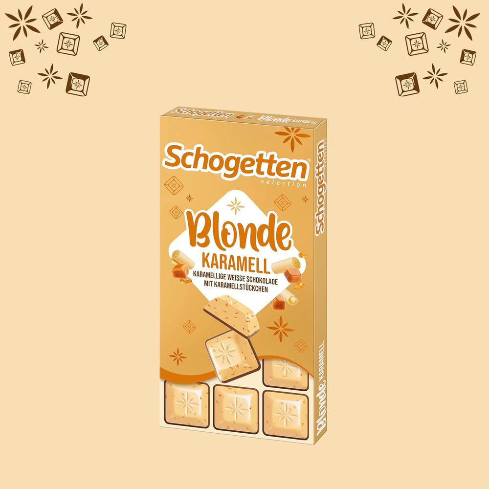 Schogetten Biondo Caramello | Caramello con cioccolato bianco e pezzetti di caramello | Tavoletta di cioccolato 100g | Convenientemente porzionato