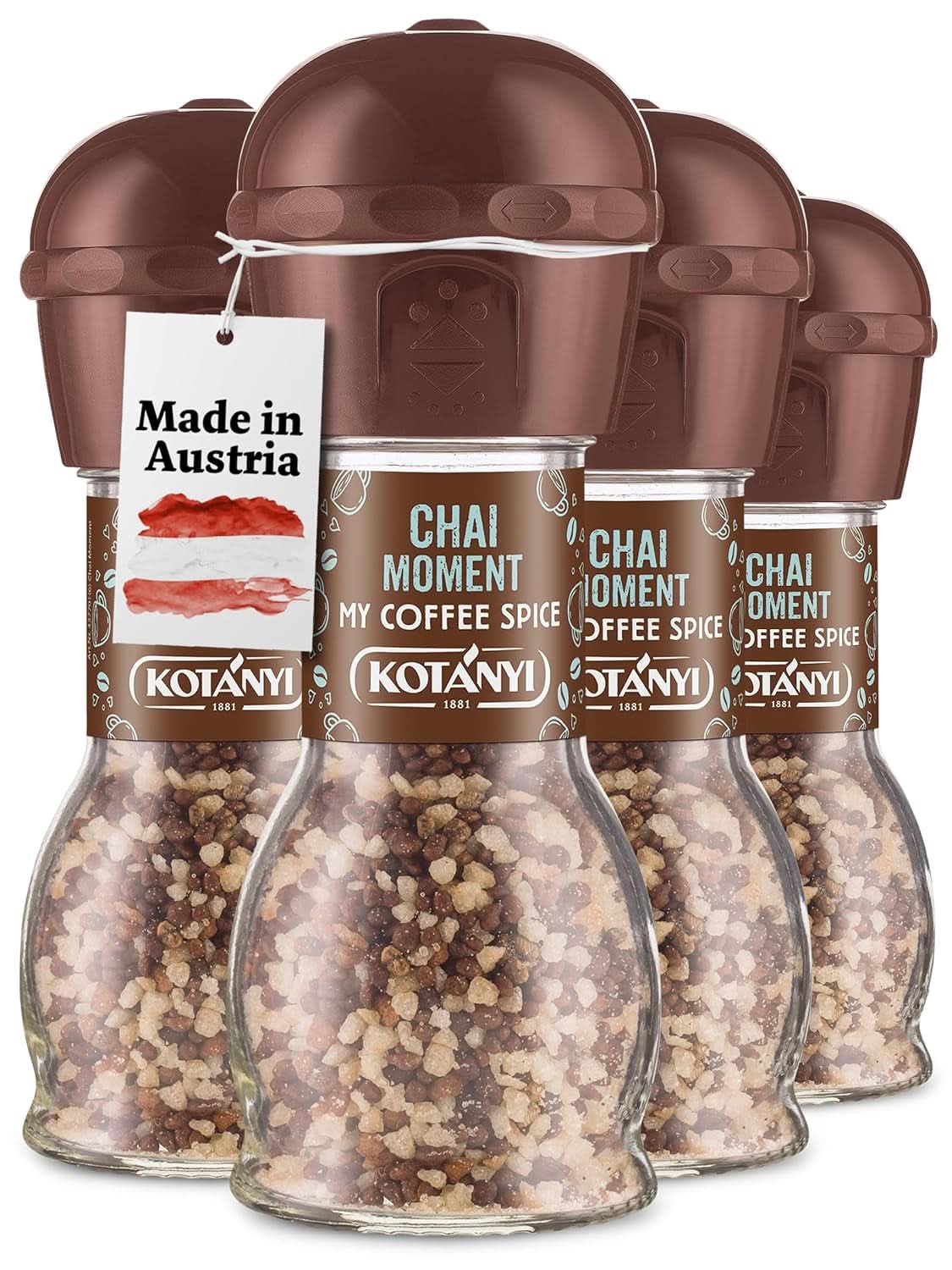 Topping per il caffè Kotanyi Cacao Kiss | Meraviglioso cioccolato con pezzetti di cioccolato pregiato Confezione da 4 (4 X 63 grammi) Naty Shop Chai Moment 4 x 50 grammi