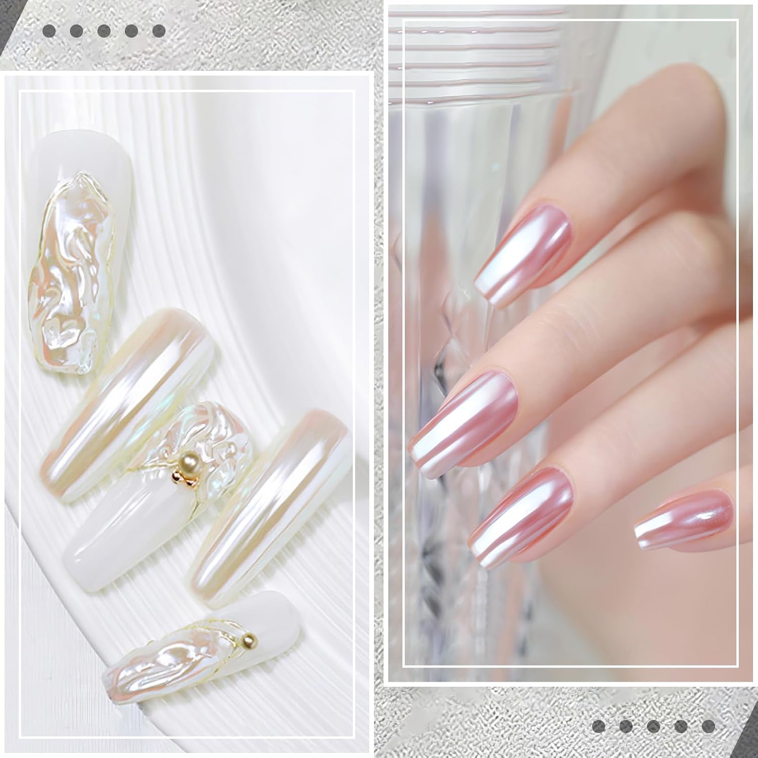 2 Schachteln Weiße Perle Chrom Nagelpuder - Transparent Aurora Ice Shimmer Chrome Pigment Pulver Für Nägel, Glazed Donut Glitzerpuder Nails Spiegeleffekt-Glitter Nagelkunst-Pulver Für Diy-Salon
