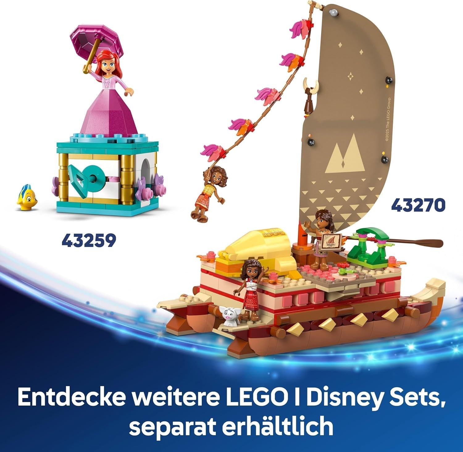 LEGO Ç€ Disney Vaiana 2: Pluta de aventură a Vaianei - Barcă de jucărie cu vele, punte detașabilă, foc de tabără și 3 mini păpuși, inclusiv Loto și Moni - Cadou pentru fete 6+ și fani - 43270 Seturi de constructie Besuche den LEGO-Store