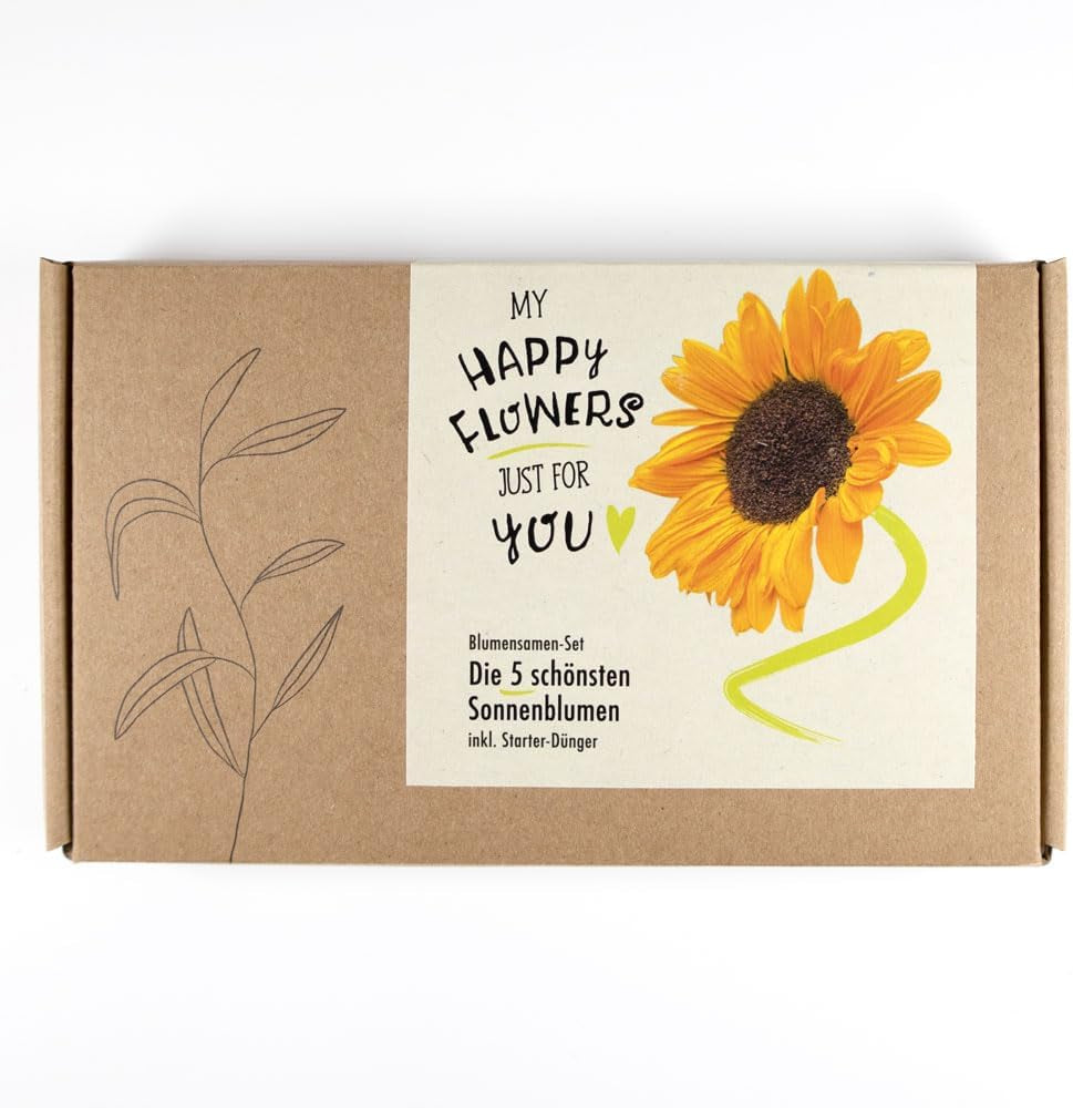 Blumensamen-Geschenkset MY HAPPY FLOWERS - Geschenkbox Mit Den 5 Schönsten Sonnenblumensorten - Reicht Für 50 Blumen