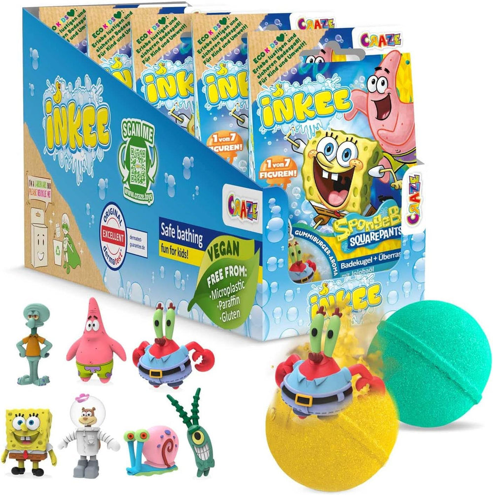 INKEE Spongebob, bomba de baie pentru copii cu surpriză, Spongebob Squarepants de colecționat, 80 grame Naty Shop Set 5 Bombe de baie Spongebob cu surpriză