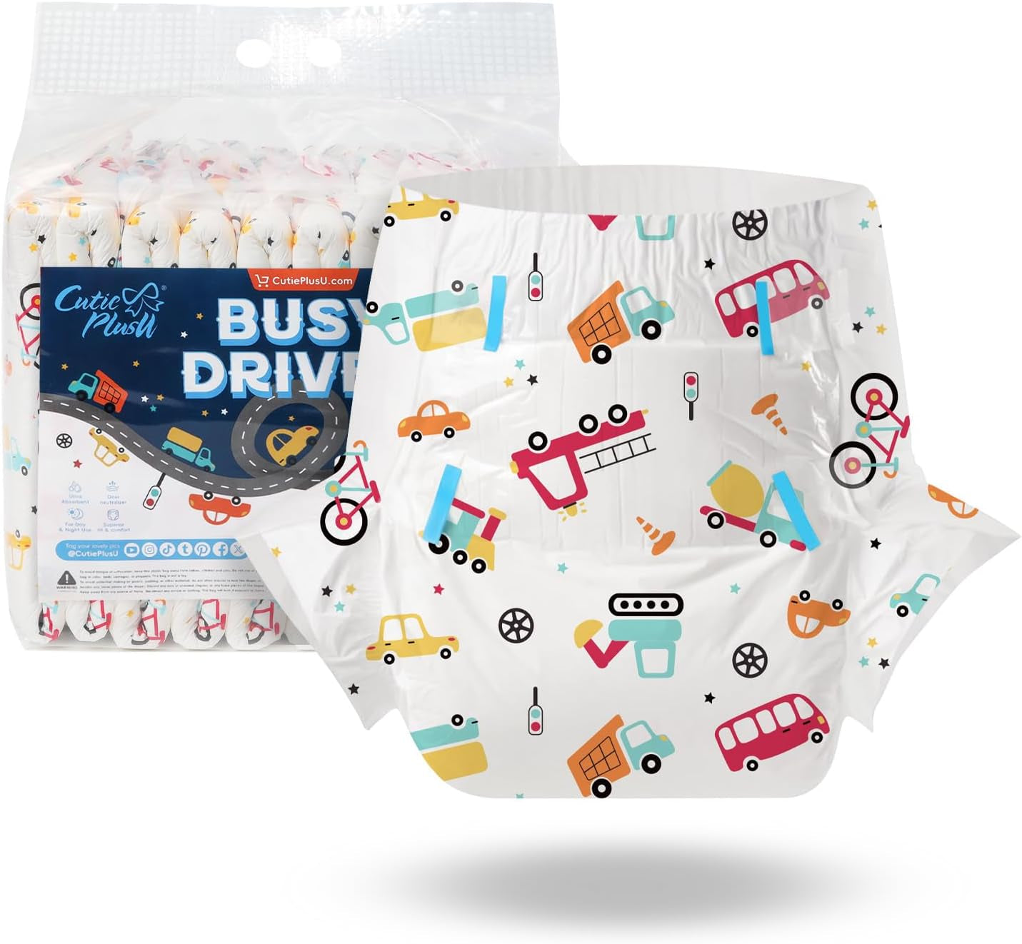 CutiePlusU Pannolini per adulti, confezione da 10, pannolini usa e getta per donne e uomini, massima assorbenza durante la notte - I Love Summer (taglia media 71-96 cm)