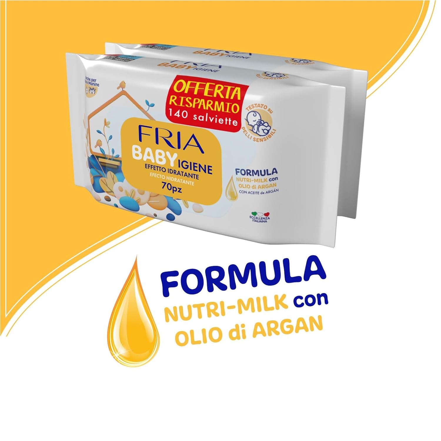 Salviette umidificate, confezione da 2 (144 salviette)