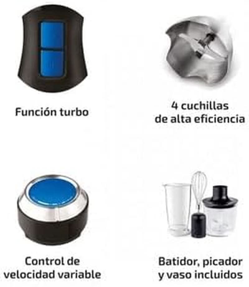 Ufesa BP4762 Vario 1450 Max Robot da cucina, Leistung 1400 W, 20 Geschwindigkeiten + Turbo, Edelstahlgehäuse und 4 Klingen, Ergonomisches und Spritzwassergeschütztes Design, Inkl. Zubehör, Naty Shop per cucine senza Bpa