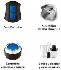 Ufesa BP4762 Vario 1450 Max Robot da cucina, Leistung 1400 W, 20 Geschwindigkeiten + Turbo, Edelstahlgehäuse und 4 Klingen, Ergonomisches und Spritzwassergeschütztes Design, Inkl. Zubehör, Naty Shop per cucine senza Bpa