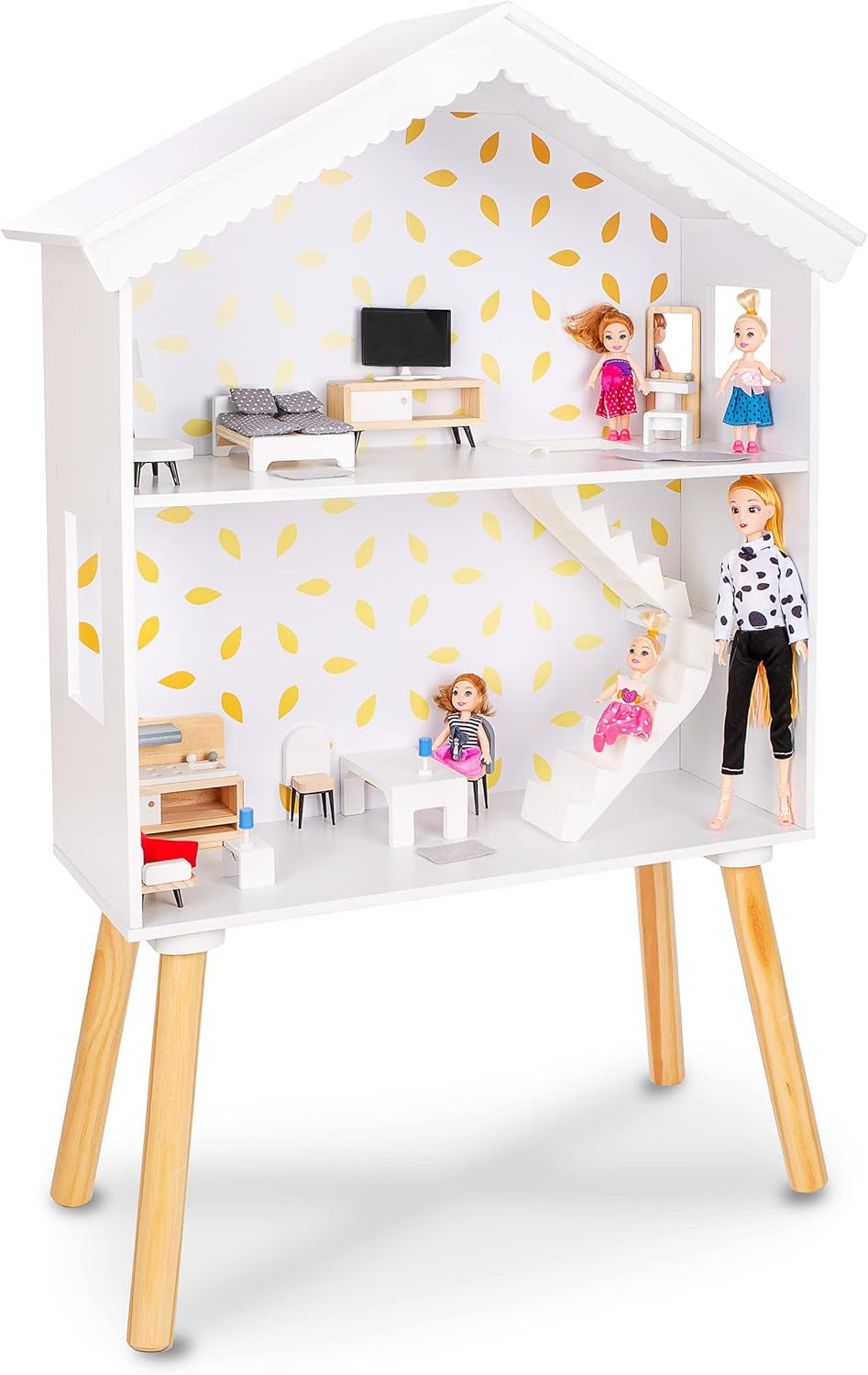 Green Series Casă mare din lemn pentru păpuși - Casă de păpuși, potrivită pentru păpuși mari, GS0024 Casute de papusi Naty Shop