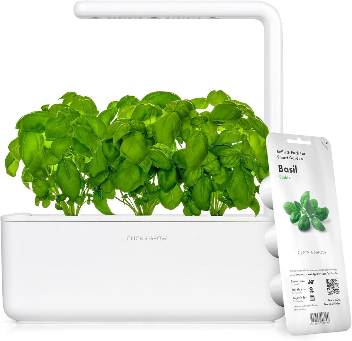 Growbox Click and Grow, Giardino Intelligente, Più Facile del Sistema di Coltivazione Idroponica, Giardino per Interni, Giardino delle Erbe, Serra per Interni con 3 Capsule di Piante Incluse, Bianco
