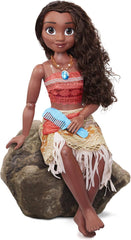 Disney Princess Vaiana, 80 cm große Spielpuppe von Jakks Pacific, bewegliche Puppe, mit Bürste zum Kämmen ihrer welligen Locken, vom Film inspiriertes Kleid, abnehmbare Halskette mit Anhänger