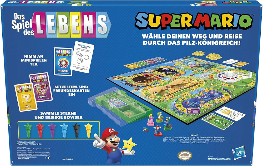 Hasbro The Game of Life Gioco da tavolo Super Mario per bambini dagli 8 anni in su, gioca a minigiochi, raccogli stelle e combatti Bowser