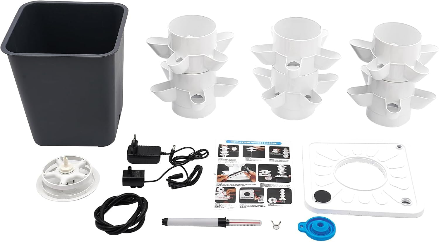 Torre idroponica da 30 capsule, sistema di coltivazione idroponica da giardino, kit di coltivazione idroponica verticale a 6 livelli, torre aeroponica con pompa di idratazione, adattatore e letto di semina (Grigio)