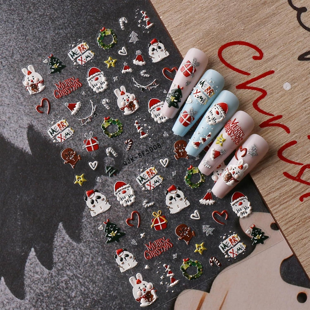 Autocolante 3D pentru unghii Crăciun, 4 foi autocolante 5D pentru unghii, autocolante stereoscopice pentru unghii, decorațiuni, accesorii pentru design unghii